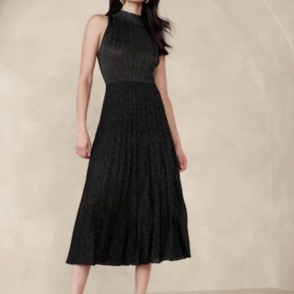 Banana Republic Lustro Metallic Party Dress - Black Shimmer